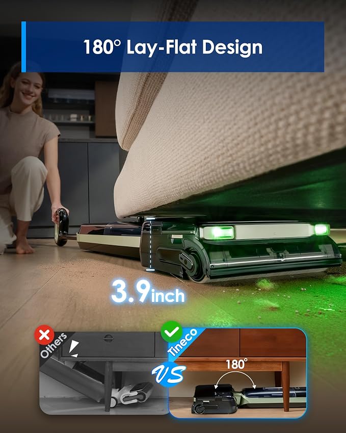 Floor ONE S7 Master Wet Dry Vacuum Cleaner, 23kPa Suction Vacuum Mop with DustReveal Green Headlight, 65 Min Runtime