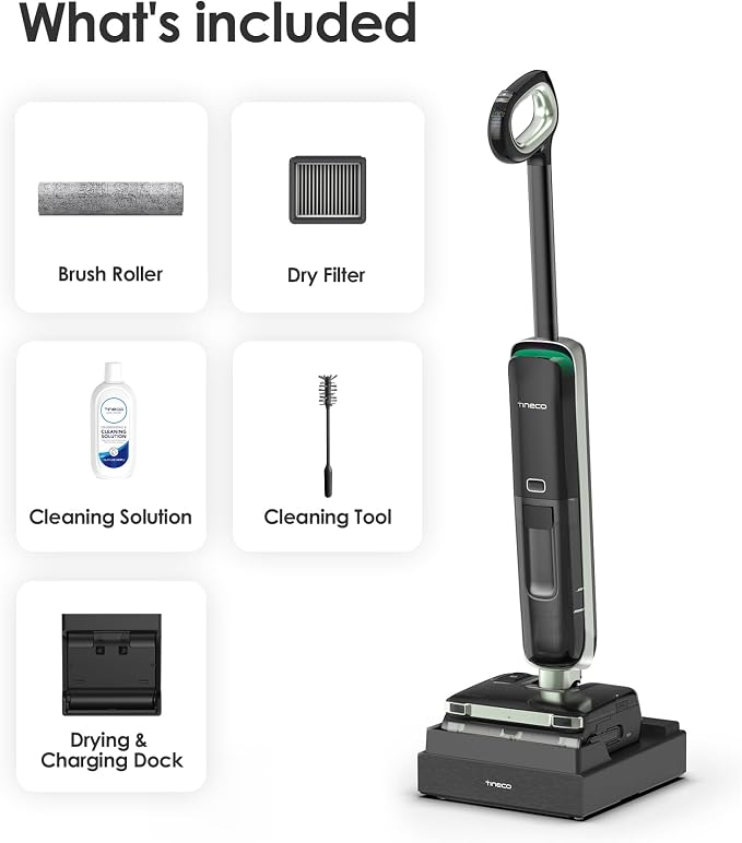 Floor ONE S7 Master Wet Dry Vacuum Cleaner, 23kPa Suction Vacuum Mop with DustReveal Green Headlight, 65 Min Runtime