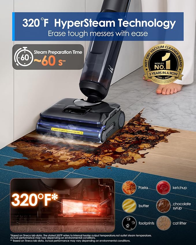 Floor One S7 Stretch Steam Cordless Wet Dry Vacuum Steam Mop All-in-One, 320°F HyperSteam, 180° Lay-Flat, Anti-Tangle Design