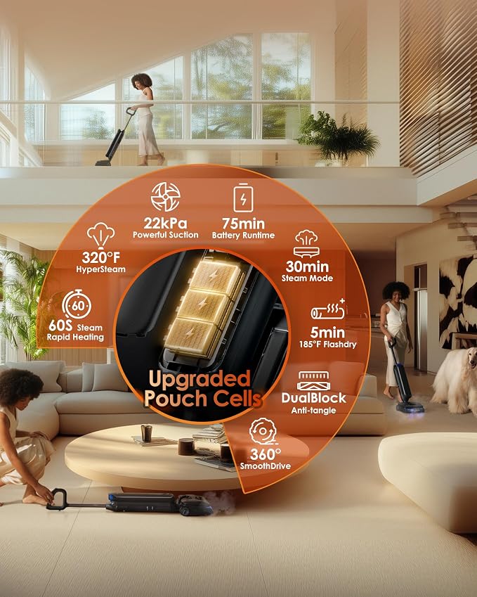 Floor One S9 Artist Steam Wet Dry Vacuum Cleaner, High-Temp Steam Cleaning, 22kPa Suction, 360° SmoothDrive, Anti-Tangle