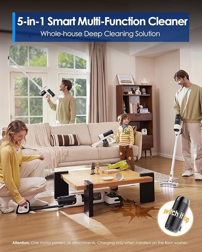 Floor ONE Switch S6 Stretch Wet Dry Vacuum Cleaner, Multi-Function, 180° Lay-Flat, Anti-Tangle Design, Self-Cleaning, 65Min
