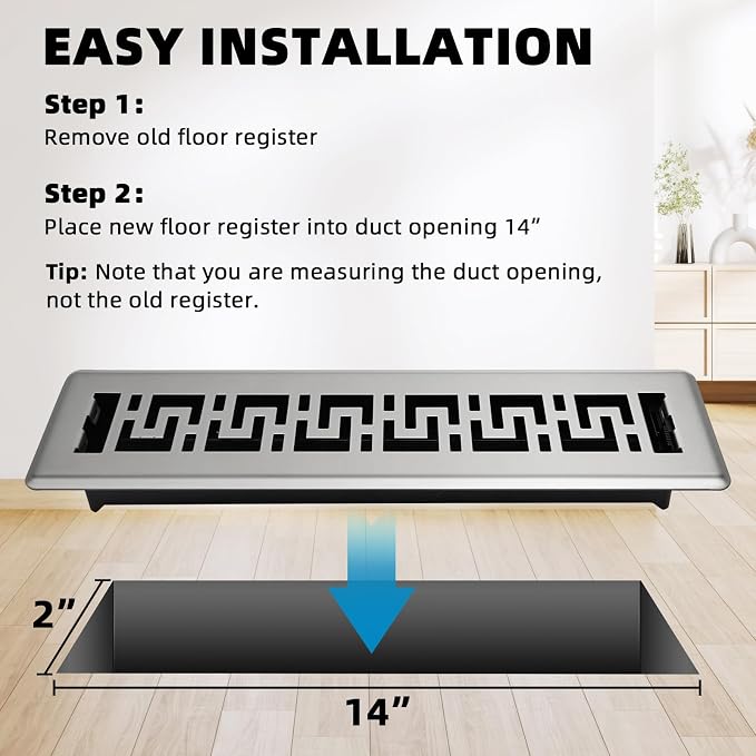 Floor Register 2x10-6 Pack Floor Vent Covers Heavy Duty Walkable Steel Floor Vents Adjustable Decorative Vent Covers for Home