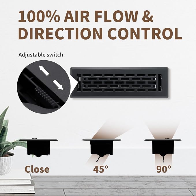 Floor Register 2x10 Inches - Heavy Duty Walkable Steel Floor Vents Ease Adjust Air Flow Direction Floor Registers - Boston