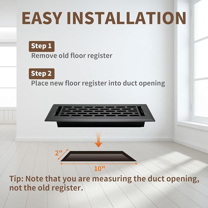 Floor Register 2x10 Inches - Heavy Duty Walkable Steel Floor Vents Ease Adjust Air Flow Direction Floor Registers - Boston