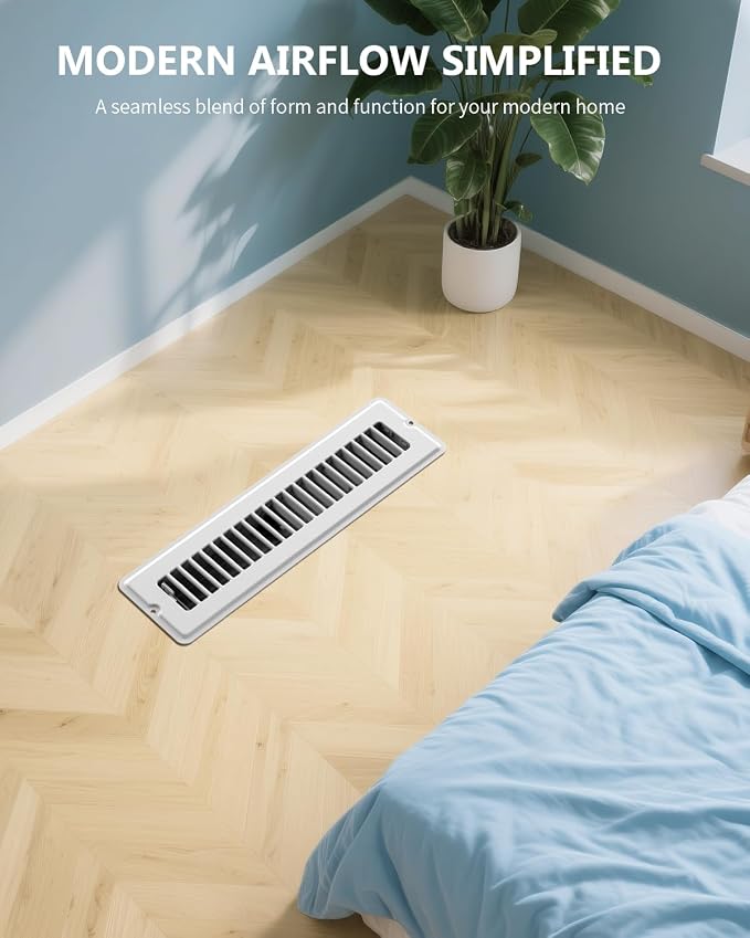 Floor Register 2x12, 1 Pack Floor Vents with 2 Pack Screws for Quick-Fit, White Vent Covers for Home Floor & Wall, Heavy Duty