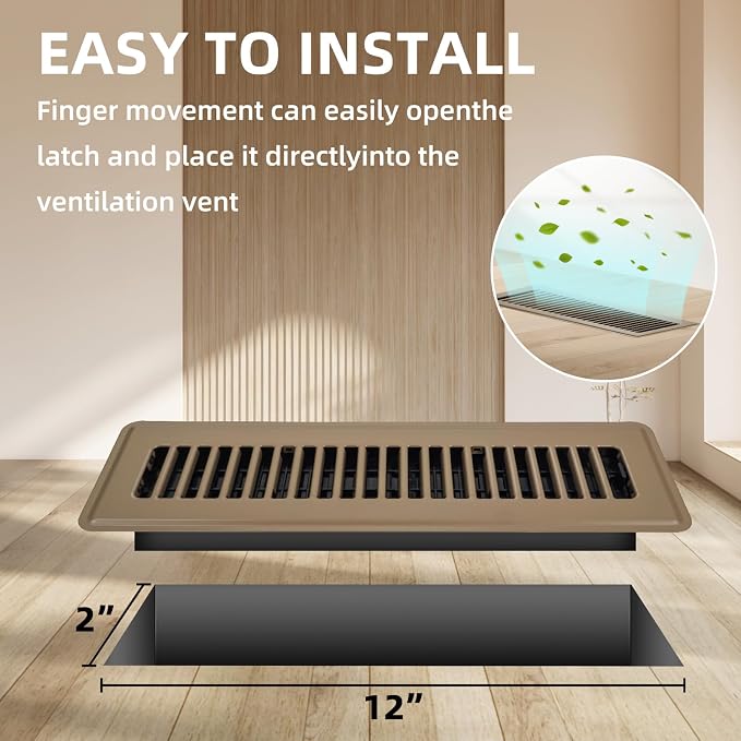 Floor Register 2x12, 6 Pack Floor Vent Covers for Home Floor Heavy Duty Steel Walkable Floor Vents Air Vent Covers 14x6 for