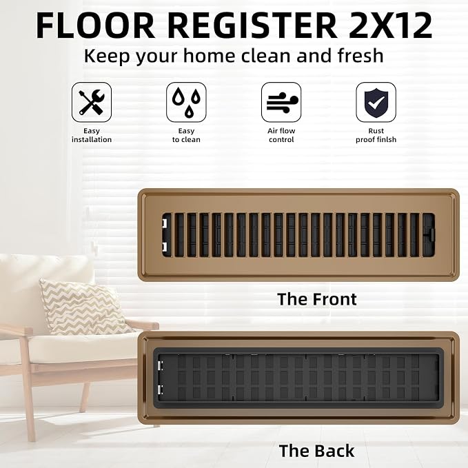 Floor Register 2x12, 6 Pack Floor Vent Covers for Home Floor Heavy Duty Steel Walkable Floor Vents Air Vent Covers 14x6 for