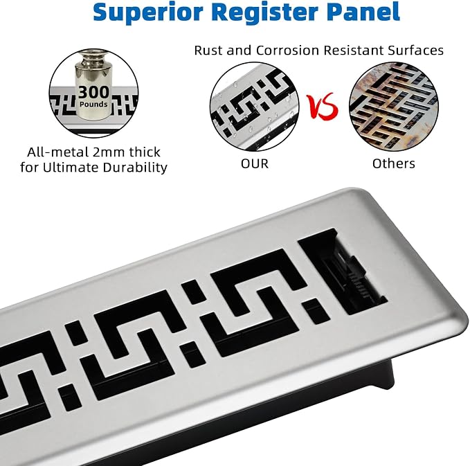 Floor Register 2x12-6 Pack Floor Vent Covers Heavy Duty Walkable Steel Floor Vents Adjustable Decorative Vent Covers for Home