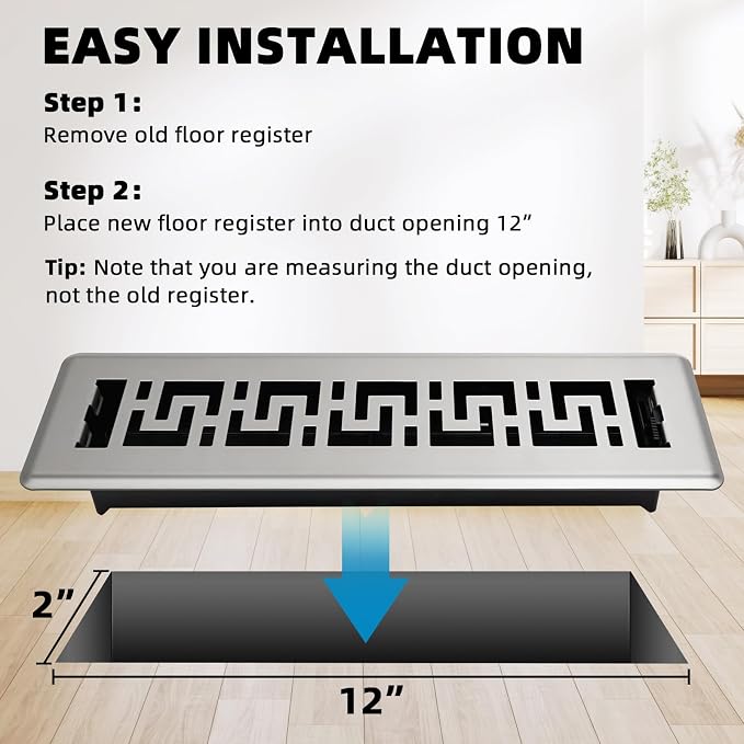 Floor Register 2x12-6 Pack Floor Vent Covers Heavy Duty Walkable Steel Floor Vents Adjustable Decorative Vent Covers for Home