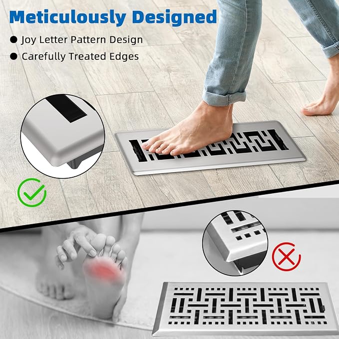 Floor Register 2x12-6 Pack Floor Vent Covers Heavy Duty Walkable Steel Floor Vents Adjustable Decorative Vent Covers for Home