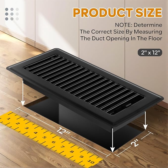 Floor Register 2x12, Floor Vent Covers 2 Pack, Steel Adjustable Air Supply Grille Register Vent Cover Grill for Sidewall and