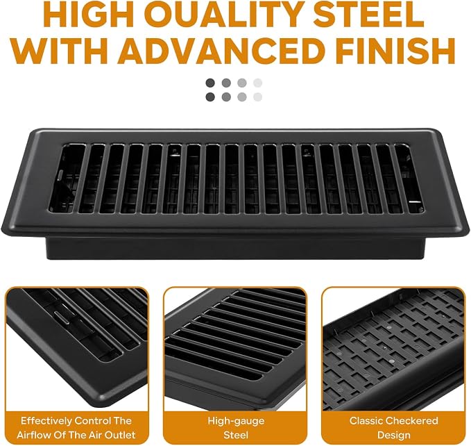 Floor Register 2x12, Floor Vent Covers 2 Pack, Steel Adjustable Air Supply Grille Register Vent Cover Grill for Sidewall and
