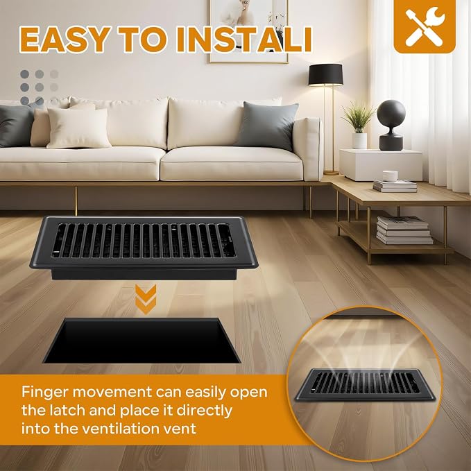 Floor Register 2x12, Floor Vent Covers 2 Pack, Steel Adjustable Air Supply Grille Register Vent Cover Grill for Sidewall and