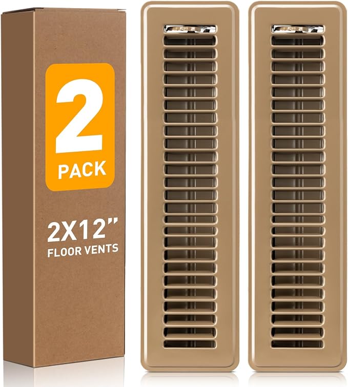 Floor Register 2x12 Inch Brown, Floor Vent Covers for Home Floor, Sidewall, Design with Adjustable Air Supply Lever Air Vent