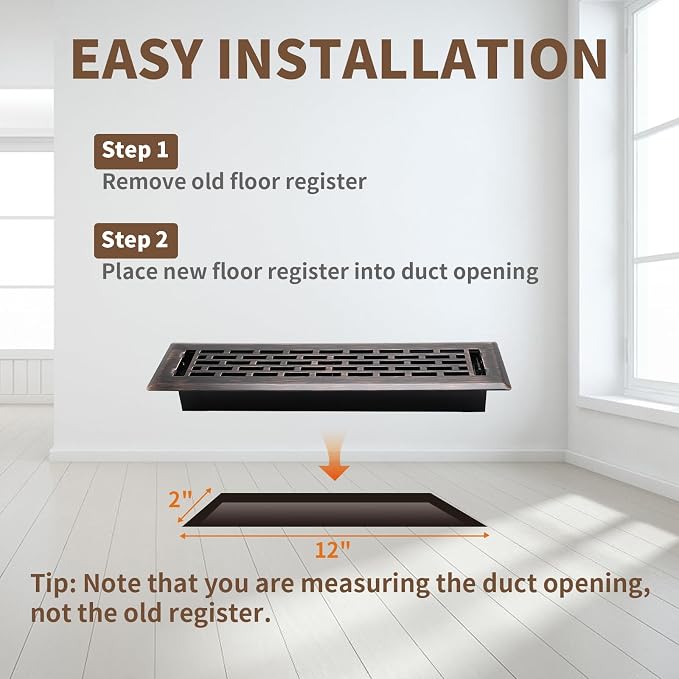 Floor Register 2x12 Inches - Heavy Duty Walkable Steel Floor Vents Ease Adjust Air Flow Direction Floor Registers - Boston