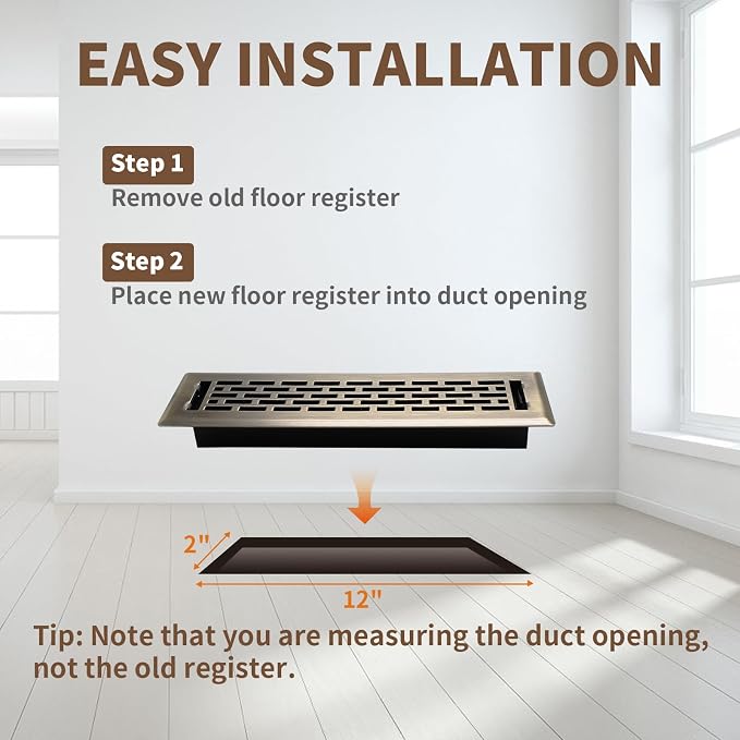 Floor Register 2x12 Inches - Heavy Duty Walkable Steel Floor Vents Ease Adjust Air Flow Direction Floor Registers - Boston