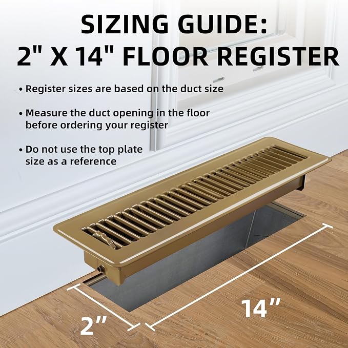 Floor Register 2x14 - Heavy Duty Walkable Vent Covers for Home Floor and Sidewall, Steel Rust-Resistant Vent Registers Grille