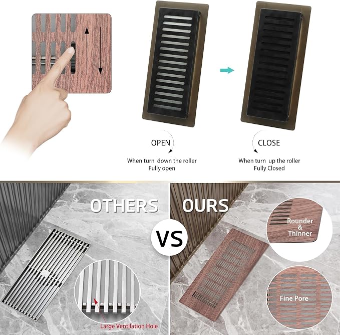 Floor Register 4" x 10" (Duct Opening Size) Easy Adjust Air Vent Cover,Floor Vent Covers Register Grille,Heavy Duty Vent