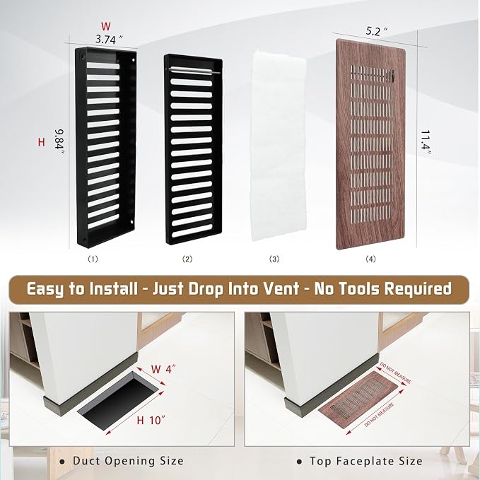 Floor Register 4" x 10" (Duct Opening Size) Easy Adjust Air Vent Cover,Floor Vent Covers Register Grille,Heavy Duty Vent