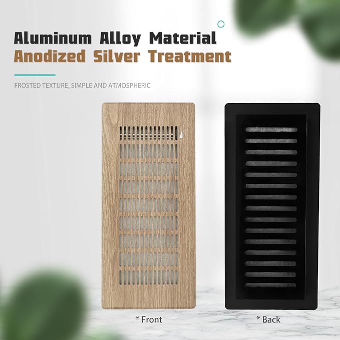 Floor Register 4" x 10" (Duct Opening Size) Easy Adjust Air Vent Cover, Floor Vent Covers Register Grille, Heavy, alternate