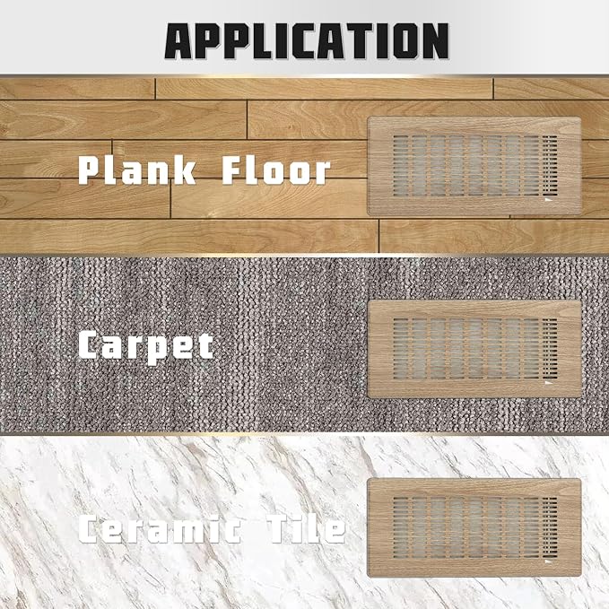 Floor Register 4" x 10" (Duct Opening Size) Easy Adjust Air Vent Cover, Floor Vent Covers Register Grille, Heavy, alternate