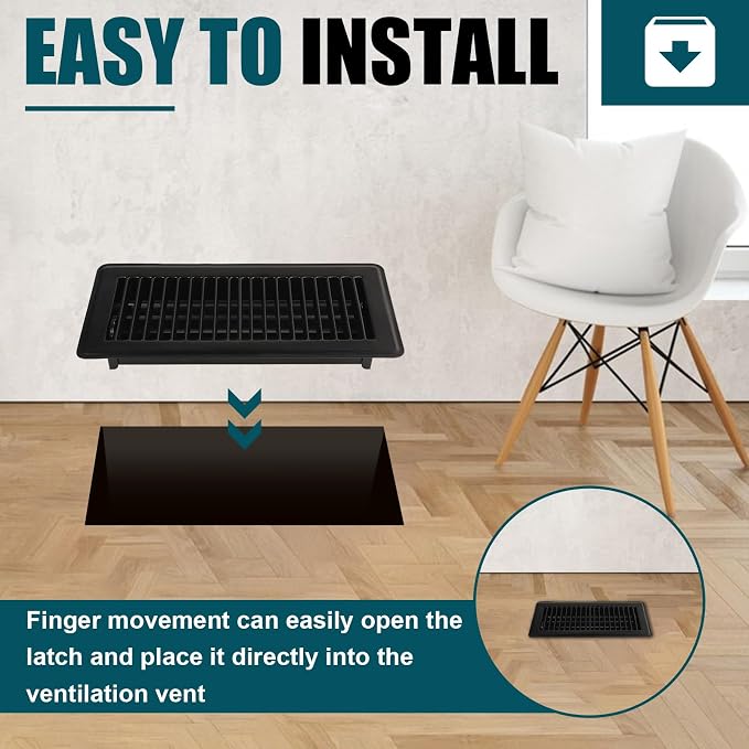 Floor Register, 4" x 10" Floor Vents, Steel Adjustable Air Supply Grille Register Vent Cover Grill for Sidewall and