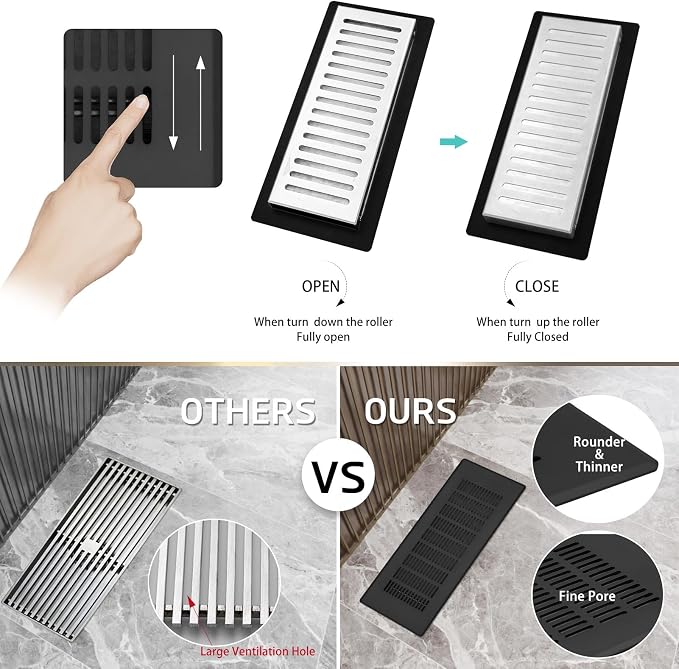 Floor Register 4" x 12" (Duct Opening Size) Easy Adjust Air Vent Cover,Floor Vent Covers Register Grille,Heavy Duty Vent