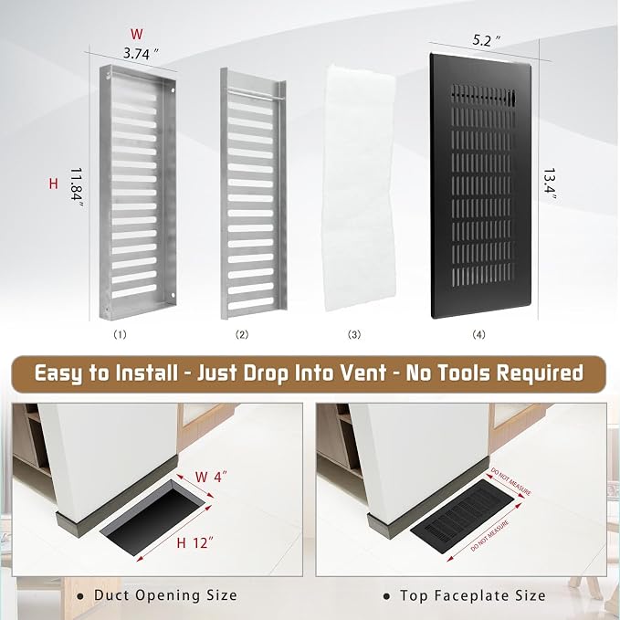 Floor Register 4" x 12" (Duct Opening Size) Easy Adjust Air Vent Cover,Floor Vent Covers Register Grille,Heavy Duty Vent