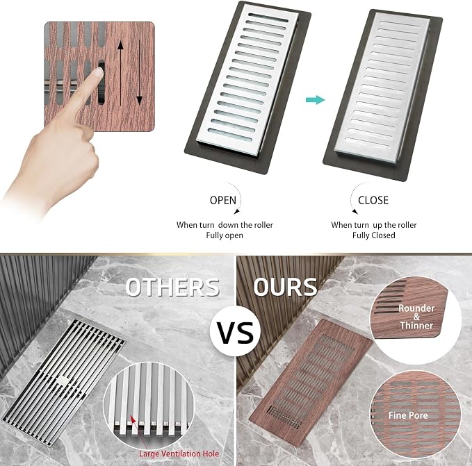 Floor Register 4" x 12" (Duct Opening Size) Easy Adjust Air Vent Cover,Floor Vent Covers Register Grille,Heavy Duty Vent