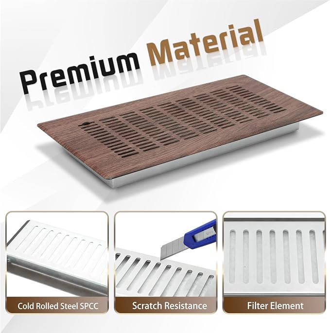 Floor Register 4" x 12" (Duct Opening Size) Easy Adjust Air Vent Cover,Floor Vent Covers Register Grille,Heavy Duty Vent
