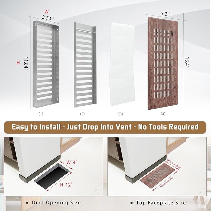 Floor Register 4" x 12" (Duct Opening Size) Easy Adjust Air Vent Cover,Floor Vent Covers Register Grille,Heavy Duty Vent