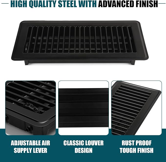 Floor Register 4x10, 10 Pack Black Floor Register Vents,Heavy Duty Steel Walkable Floor Vents,Vent Covers for Home Floor
