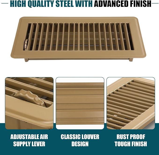 Floor Register 4x10, 6 Pack Brown Floor Vent Covers, Heavy Duty Steel Walkable Floor Vents,Vent Covers for Home Floor