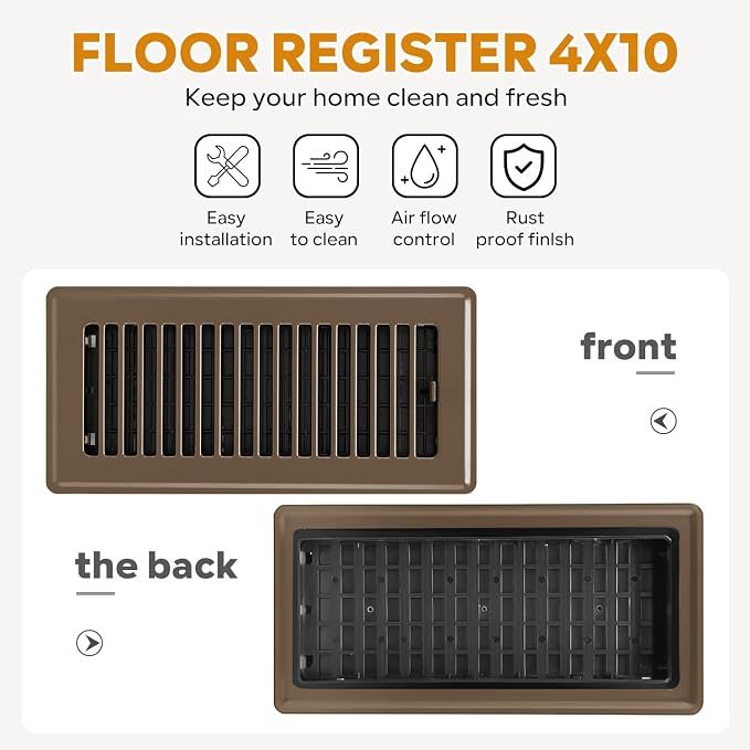 Floor Register 4x10, 6 Pack Floor Vent Covers for Home Floor Heavy Duty Steel Walkable Floor Vents Air Vent Covers for