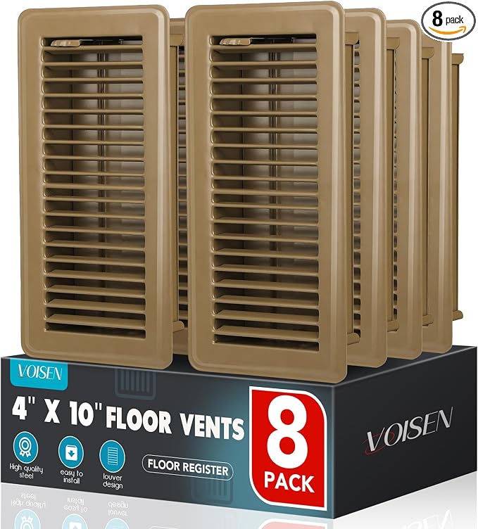 Floor Register 4x10, 8 Pack Brown Floor Register Vents,Heavy Duty Steel Walkable Floor Grates, product image
