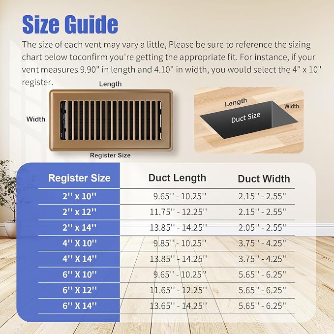 Floor Register 4x10, Adjustable Floor Vent Covers for Home Floor, Wall, Heavy Duty Walkable Steel Floor Vents, Rust-Proof