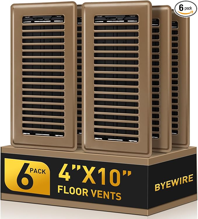 Floor Register 4x10, Brown Floor Vent Covers for Home Floor, Sidewall, Heavy Duty Steel Walkable Floor Grates, Adjustable Air