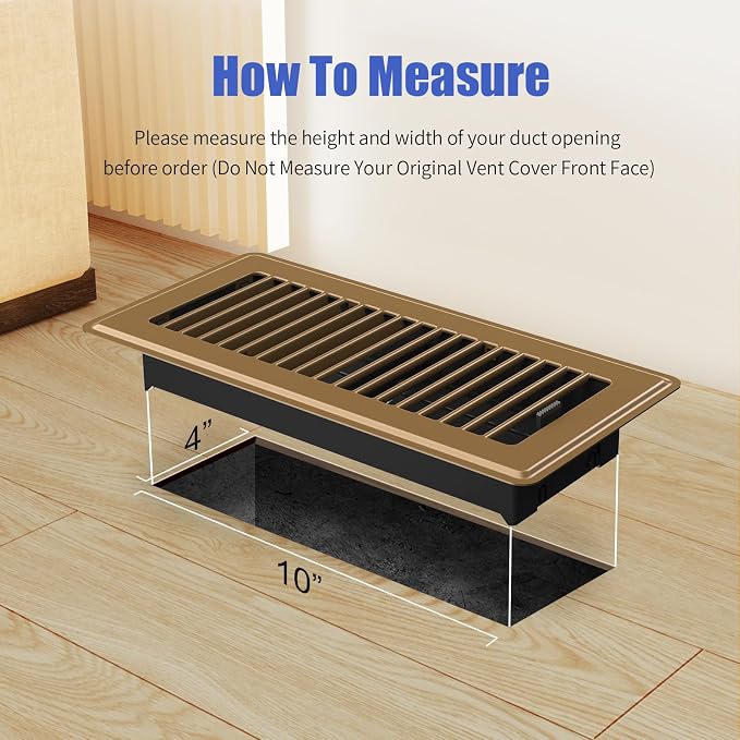 Floor Register 4x10, Brown Floor Vent Covers for Home Floor, Sidewall, Heavy Duty Steel Walkable Floor Grates, Adjustable Air