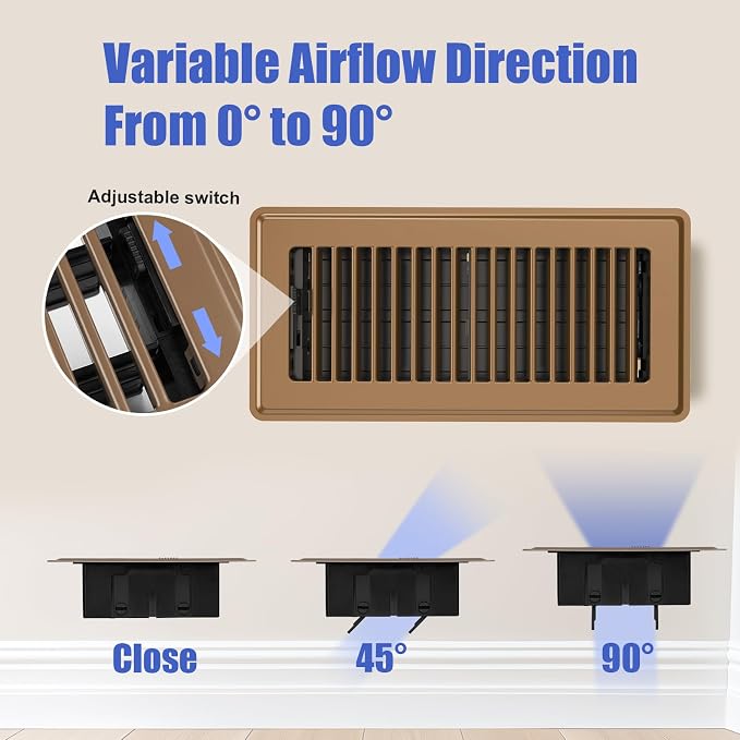 Floor Register 4x10, Brown Floor Vent Covers for Home Floor, Sidewall, Heavy Duty Steel Walkable Floor Grates, Adjustable Air
