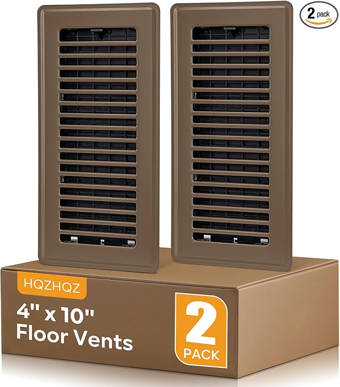 Floor Register 4x10, Floor Vent Covers Brown, 2 Pack Heavy Duty Steel Walkable Floor Grates, for Sidewall and Floor, product