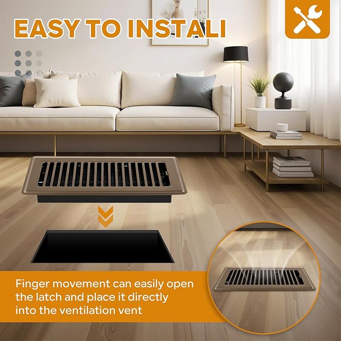 Floor Register 4x10, Floor Vent Covers Brown, 2 Pack Heavy Duty Steel Walkable Floor Grates, for Sidewall and Floor
