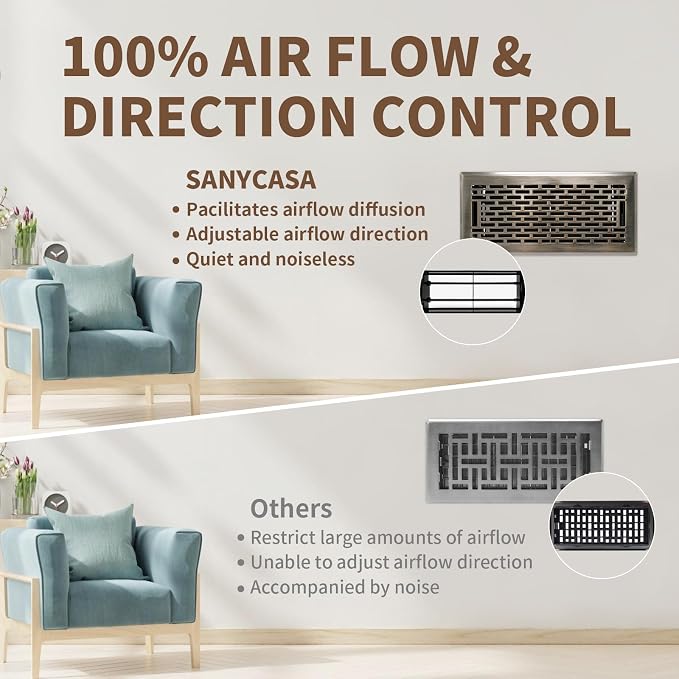 Floor Register 4x10 Inches Heavy Duty Walkable Steel Floor Vents Ease Adjust Air Flow Direction Floor Registers - Boston