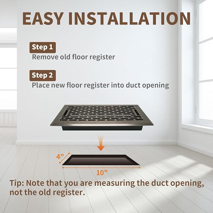 Floor Register 4x10 Inches Heavy Duty Walkable Steel Floor Vents Ease Adjust Air Flow Direction Floor Registers - Boston