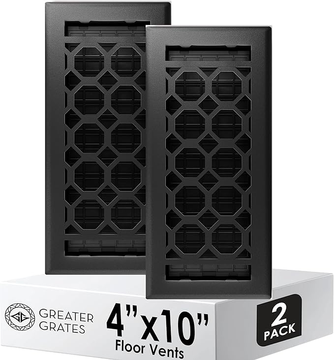 Floor Register 4x10 Vent Cover – 2 Pack – Heavy-Duty Steel, Rustproof & Walkable Grates, Drop-in Install, Adjustable Air
