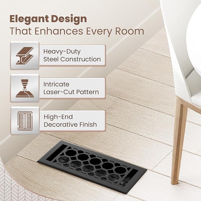 Floor Register 4x10 Vent Cover – 2 Pack – Heavy-Duty Steel, Rustproof & Walkable Grates, Drop-in Install, Adjustable Air