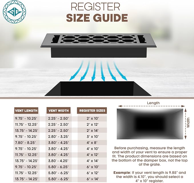 Floor Register 4x10 Vent Cover – 2 Pack – Heavy-Duty Steel, Rustproof & Walkable Grates, Drop-in Install, Adjustable Air