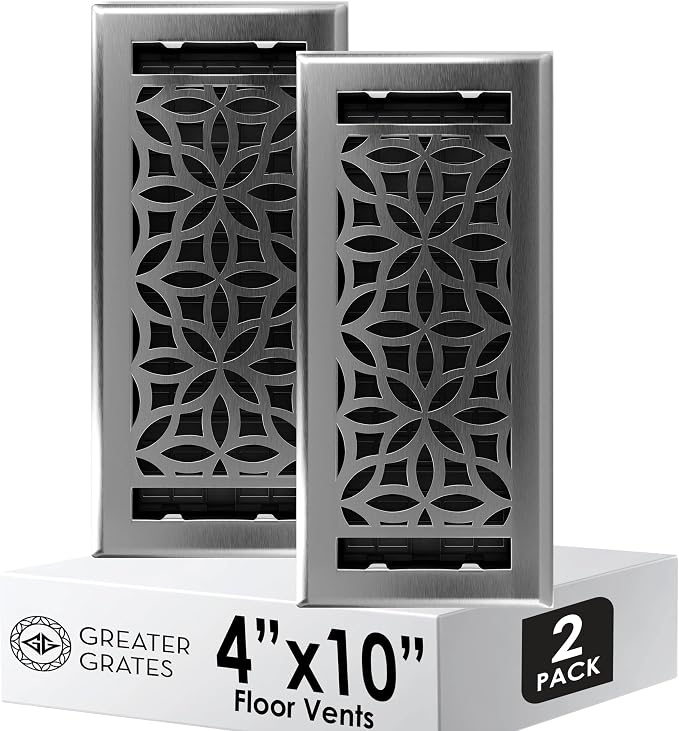 Floor Register 4x10 Vent Cover – 2 Pack – Heavy-Duty Steel, Rustproof & Walkable Grates, Drop-in Install, Adjustable Air