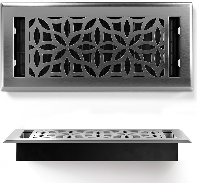 Floor Register 4x10 Vent Cover – 2 Pack – Heavy-Duty Steel, Rustproof & Walkable Grates, Drop-in Install, Adjustable Air