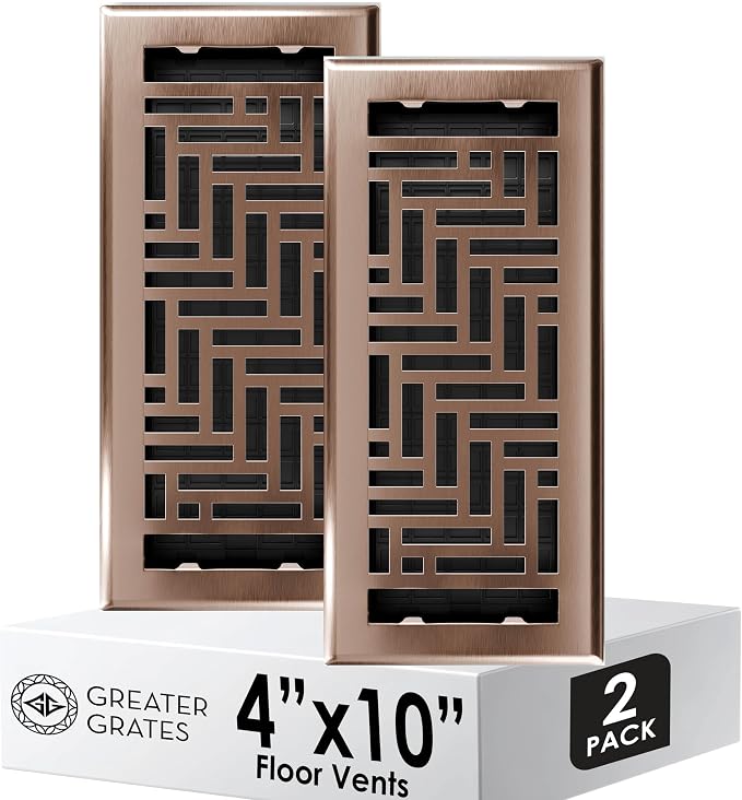 Floor Register 4x10 Vent Cover – 2 Pack – Heavy-Duty Steel, Rustproof & Walkable Grates, Drop-in Install, Adjustable Air