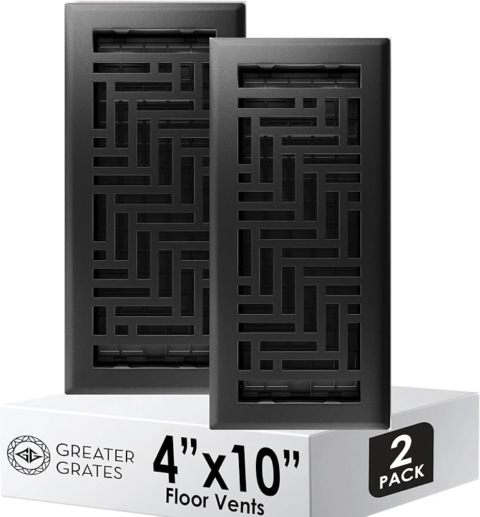Floor Register 4x10 Vent Cover – 2 Pack – Heavy-Duty Steel, Rustproof & Walkable Grates, Drop-in Install, Adjustable Air